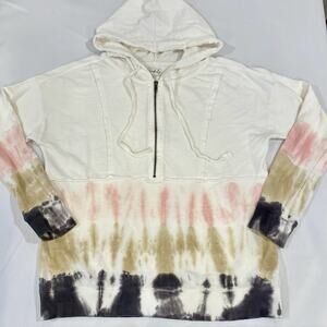 Wonderly Hoodie Women Tie dye 1/4 Zip Distressed Raw Seam Sweatshirt LARGE